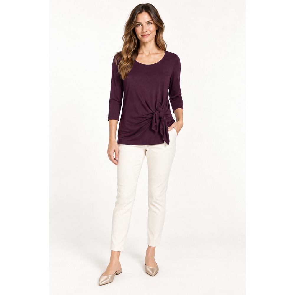 Karen Kane Side Tie Top Women's XS Plum Purple 3/4 Sleeve Made in USA